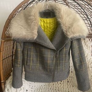 Banana Republic Plaid jacket with Plush Faux Collar